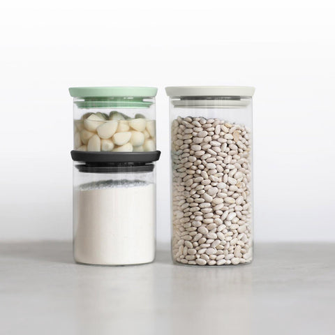 Stackable Glass Jar 3 Piece Set with Soft Tone Lids (0.3/0.6/1.1 Litre)