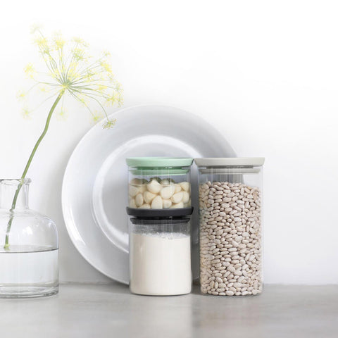 Stackable Glass Jar 3 Piece Set with Soft Tone Lids (0.3/0.6/1.1 Litre)