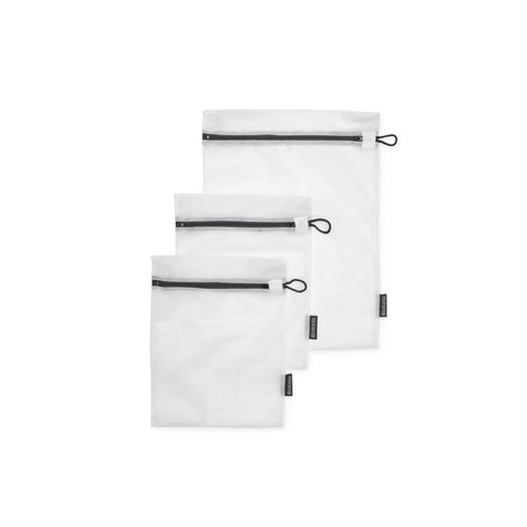 Wash Bags Set of 3 in 2 sizes (2x 33 x 25cm / 1x 45 x 33cm) - White w/ Grey Zipper