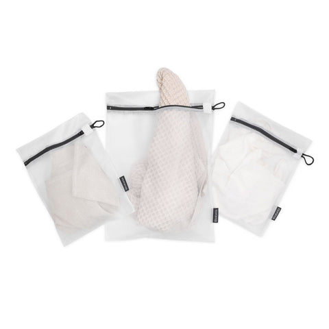 Wash Bags Set of 3 in 2 sizes (2x 33 x 25cm / 1x 45 x 33cm) - White w/ Grey Zipper