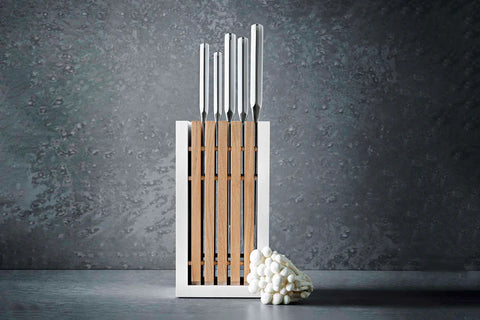 Classic White Design 6 Pieces Block With Bread Knife