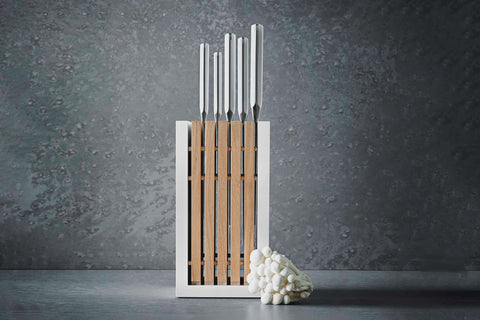 Classic White Design 6 Pieces Block With Bread Knife