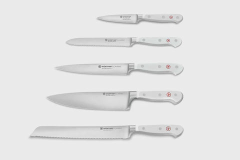 Classic White Design 6 Pieces Block With Bread Knife