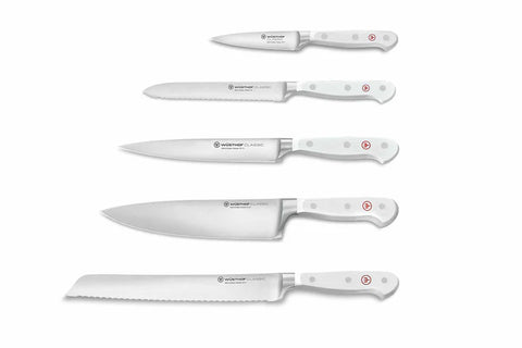 Classic White Design 6 Pieces Block With Bread Knife