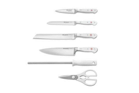 Classic White Slim 7 Pieces Block With Bread Knife