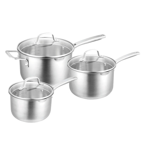 3 Piece Saucepan Set - 16cm/1.8 Litre, 18cm/2.5 Litre & 20cm/3.4 Litre