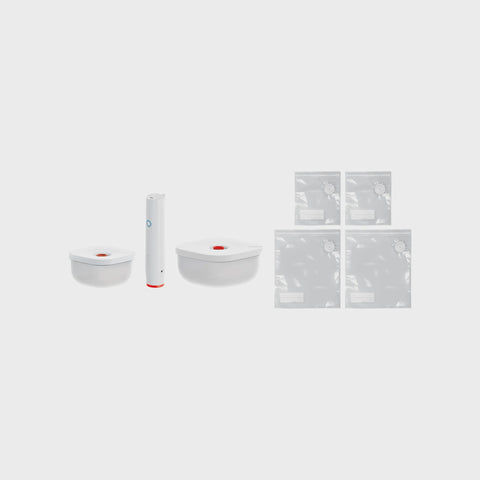 SAVE-IT Set of 2 Vacuum Containers+Pump+Bags - White & Red