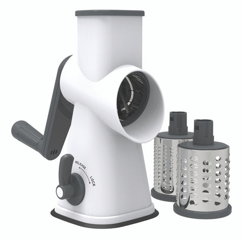 Table Top Drum Grater With 3 Blades - Grey
