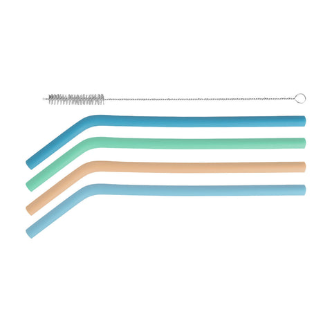 Silicone Straws With Cleaning Brush - Set of 4