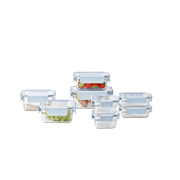 Premium Oven Safe Glass 8 Piece Container Set - Blue