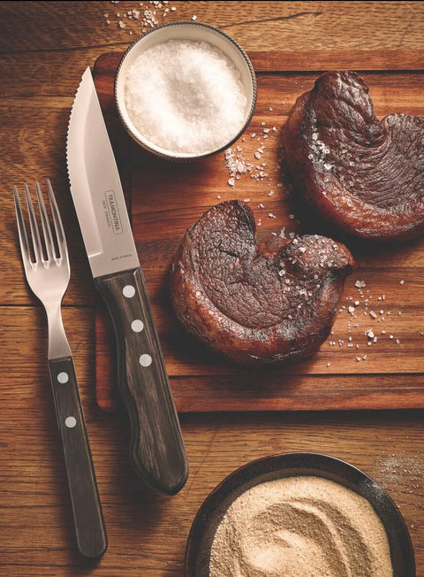 4-Piece Jumbo Steak Knife Set Stainless-Steel and Treated Brown Polywood handles