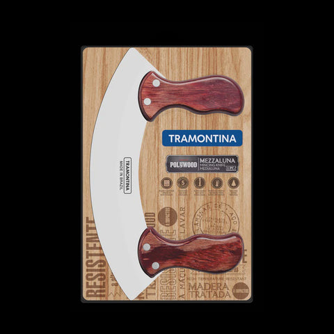 Polywood Single Mezzaluna with Stainless-Steel Blade and Red Treated Wood Handles