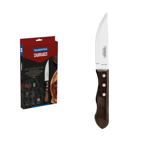 4-Piece Jumbo Steak Knife Set Stainless-Steel and Treated Brown Polywood handles