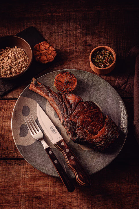 4-Piece Jumbo Steak Knife Set Stainless-Steel and Treated Brown Polywood handles