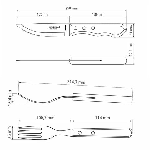 12 Piece Poly Wood Jumbo Steak Knife Set with Brown Handles