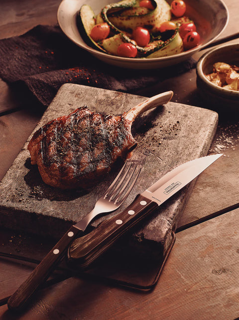 12 Piece Poly Wood Jumbo Steak Knife Set with Brown Handles