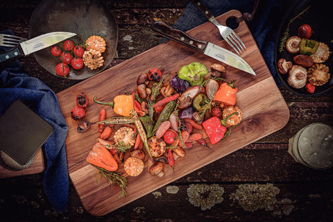 12 Piece Poly Wood Jumbo Steak Knife Set with Brown Handles