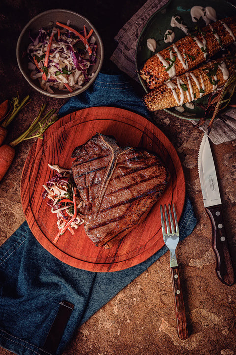 12 Piece Poly Wood Jumbo Steak Knife Set with Brown Handles