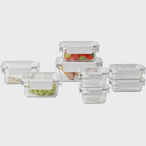 Premium Oven Safe Glass 8 Piece Container Set - White