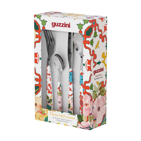 24 piece Cutlery Set Flower & Lemon - Clear Red