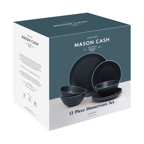 Classic Collection Black 12 Piece Dinner Set - Stoneware