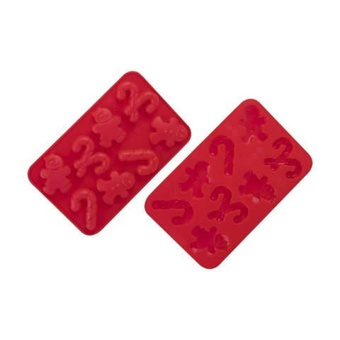 Silicone Gingerbread & Candy Cane 8 Cup Chocolate Mould Set 2 - Red