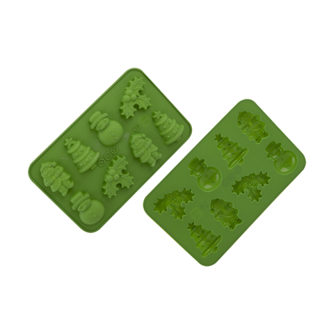 Silicone Xmas Assortment 8 Cup Chocolate Mould Set 2 - Green