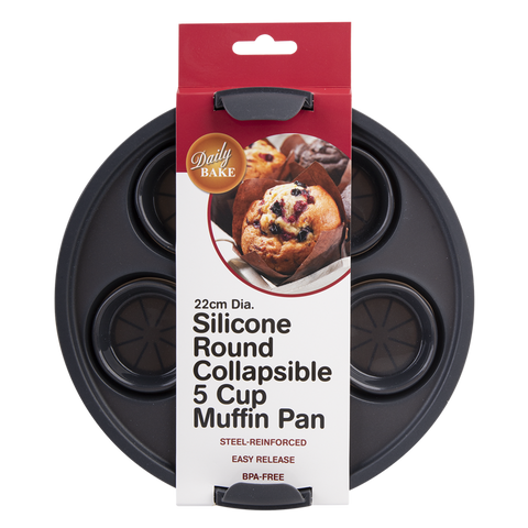 Silicone Round Collapsible 5 Cup Muffin Pan 22cm Dia. - Charcoal