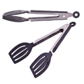 Stainless Steel Spatula Tongs With Lock & Rubber Grip 23CM - Black
