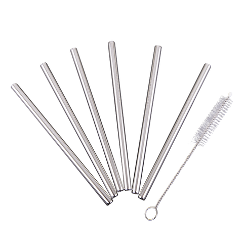 Stainless Steel Cocktail Straws Set of 6 With Brush