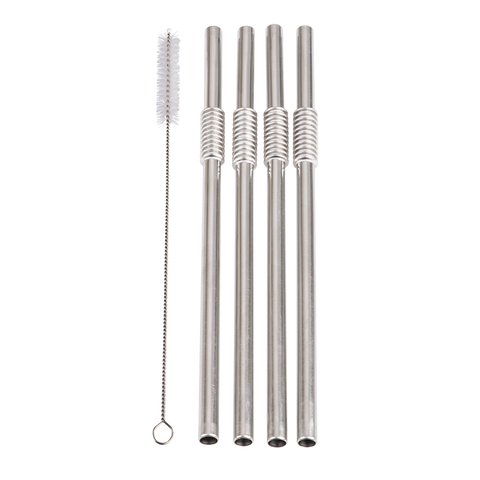 Straw Stainless Steel Flexible Straws Set 4 with Brush