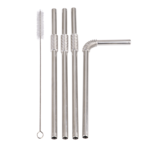Straw Stainless Steel Flexible Straws Set 4 with Brush