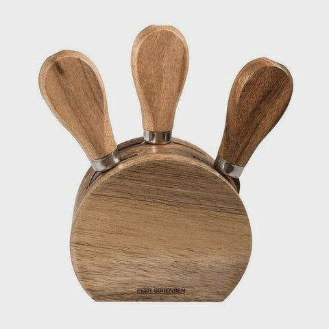 4 Pieces Cheese Knife Block Set Acacia