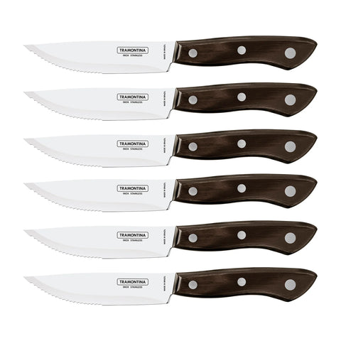 Churrasco 6 Piece 10cm Gramado Steak Knives with Brown Poly Wood Handles