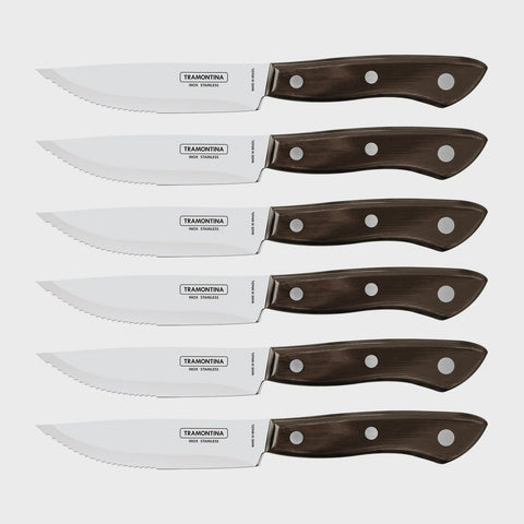 Churrasco 6 Piece 10cm Gramado Steak Knives with Brown Poly Wood Handles