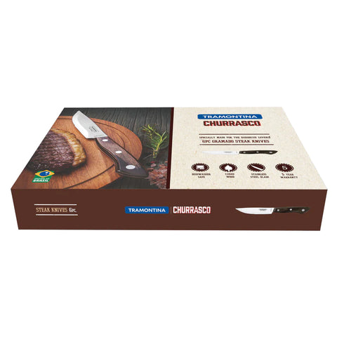 Churrasco 6 Piece 10cm Gramado Steak Knives with Brown Poly Wood Handles