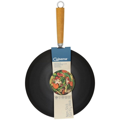 Non-Stick Stir Fry Wok W/Acacia Handle - 30Cm