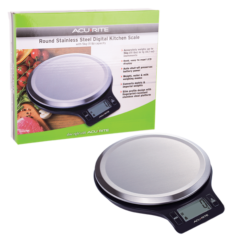 Round Stainless Steel Digital Kitchen Scale 1G/5Kg - Black
