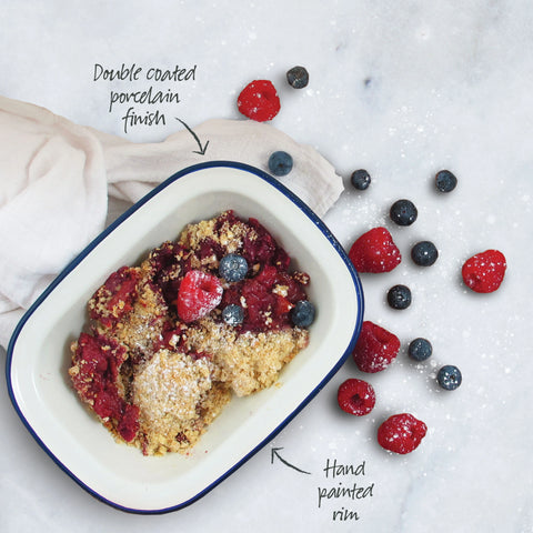 Enamel Oval Pie Dish 400ml Blue