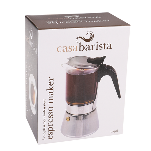 Capri 3 Cup Glass Top Stainless Steel Espresso Maker