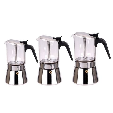 Capri 3 Cup Glass Top Stainless Steel Espresso Maker
