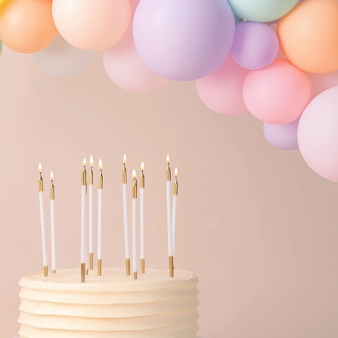 15cm Gold Double Dipped Cake Candles - White (Pack of 12)