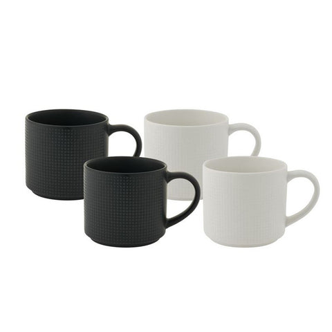 Mega Straight Mug 500ml, Set of 4 - Emboss Black & White
