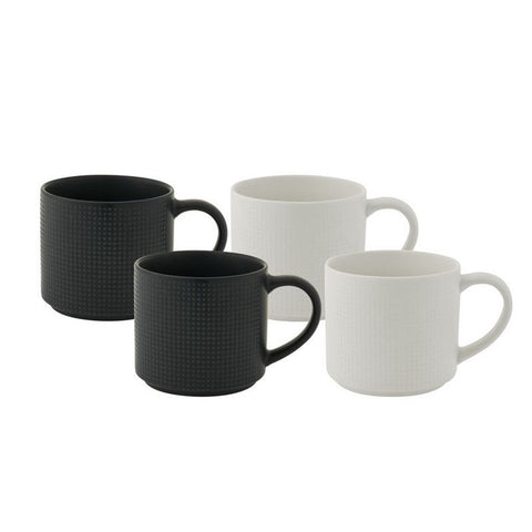 Mega Straight Mug 500ml, Set of 4 - Emboss Black & White