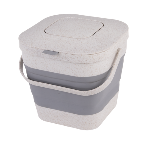 Square Collapsible Wheat Fibre Compost Bin 3.9L - Grey / Grey