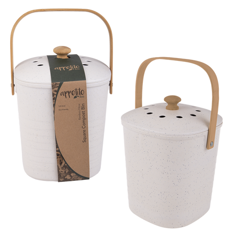 Square Bamboo Fiber Compost Bin 3.8L - White