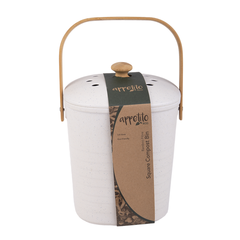 Square Bamboo Fibre Compost Bin 3.8L - White / White