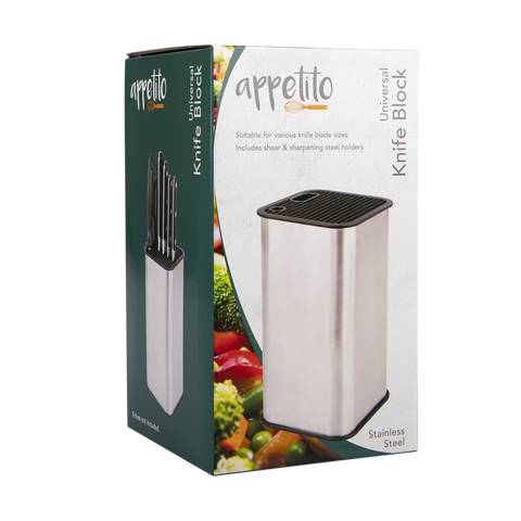 Square Universal Knife Block - Stainless Steel