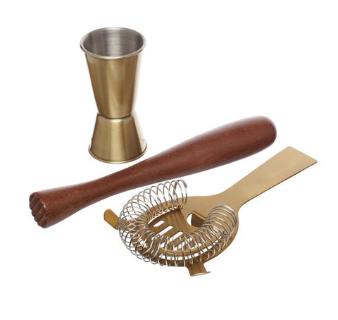 Cocktail Set Brass 3pc Set