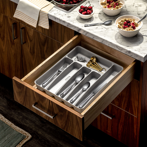 6 Compartment Cutlery Tray  - Soft Grey